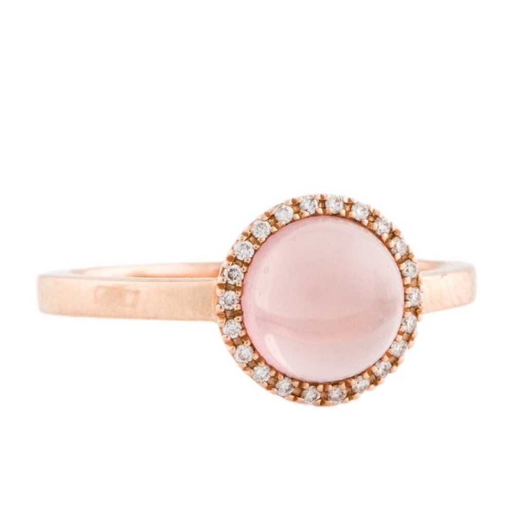 14K ROSE GOLD  ROSE QUARTZ & DIAMOND HALO COCKTAIL RING - Picture 3 of 8